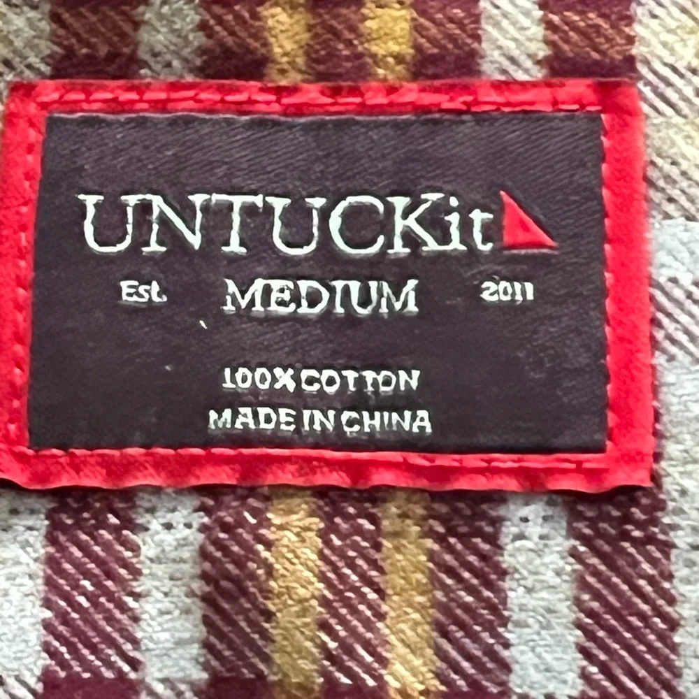 UNTICKit Verona Men's Medium Blue Maroon Plaid Cotton‎ Flannel Shirt NWT - Picture 5 of 10